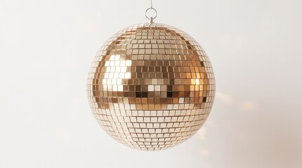 Obraz premium Shiny disco ball hanging from ceiling with reflective mirrored surface and spherical shape