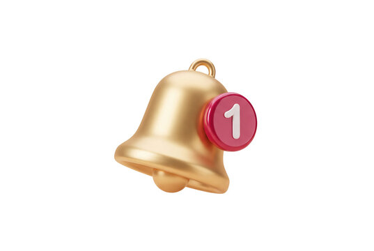 3D Golden Notification Bell Icon with Red Alert Badge