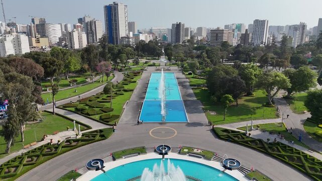 Parque De La Reserva In Lima Capital City Of Peru. Magic Water Circuit Landscape. Touristic Attraction. Urban Park. Parque De La Reserva In Lima Capital City Of Peru.