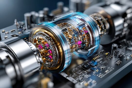 Innovative quantum processor showcased with intricate design and luminous components