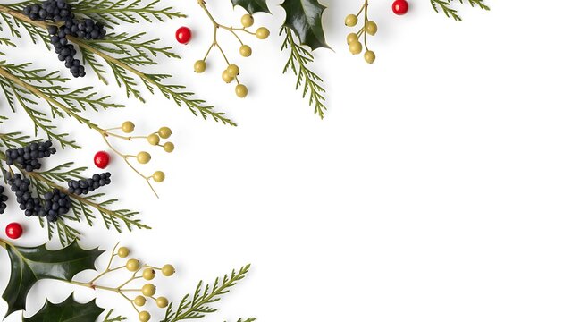 Christmas corner frame with cypress, mistletoe and black berries
