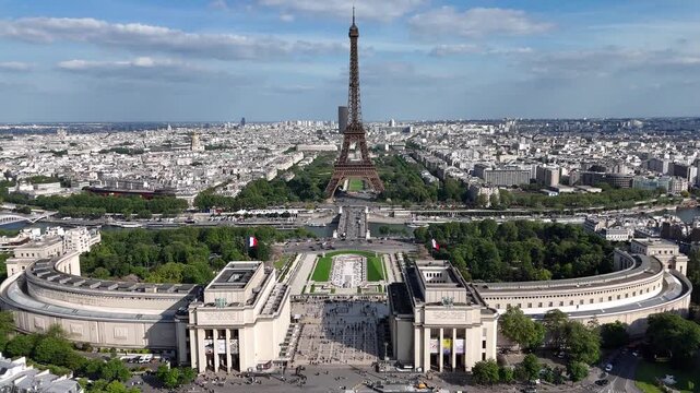 Paris Skyline At Paris In France Island France. Eiffel Tower Landscape. Downtown Cityscape. Paris Skyline At Paris In France Island France. Trocadero Square Skyline. Beautiful Seine River.