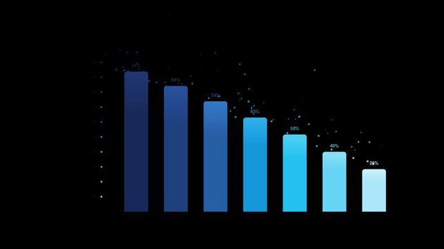Blue digital bars declining in sequence against dark background with subtle light shifts