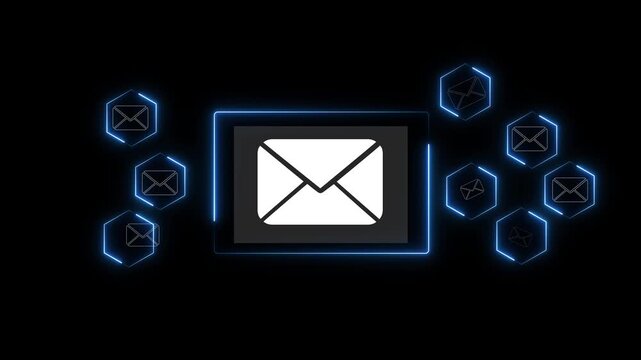 Email communication notifications alert. messaging concept with online inbox interface on a laptop, featuring secure email, business communication, message management, 4K mail animation.