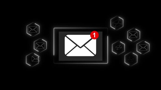 Email communication notifications alert. messaging concept with online inbox interface on a laptop, featuring secure email, business communication, message management, 4K mail animation.