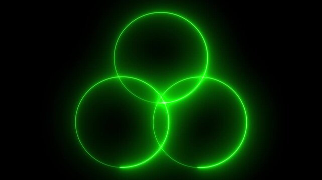 Venn diagram concept with three intersecting neon green glowing circles