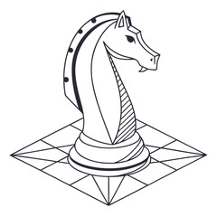 Abstract chess knight horse piece on a geometric grid platform ©  Image Factory