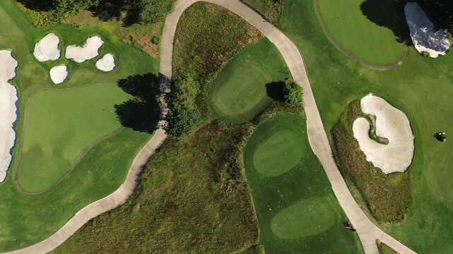 Aerial straight-down shot of a golf course in Raleigh, North Carolina