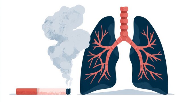Representation of healthy lungs and cigarette smoke showing effects of smoking
