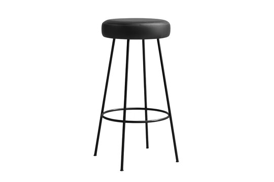 Minimal black bar stool with circular footrest isolated on transparent background