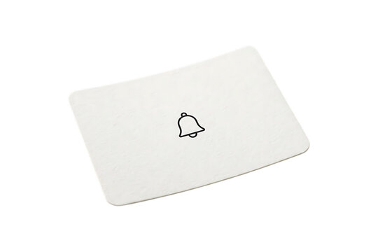 White plastic card with a black recycling symbol triangle icon isolated on transparent background