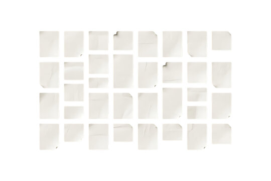 Collection of blank empty paper sheets with curled corners set isolated on transparent background