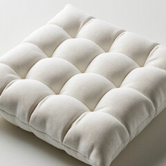 Obraz premium White quilted cushion offers soft comfort and simple style. Fabric square pillow enhances home decor with tufted texture. Adds cozy feel to any space.