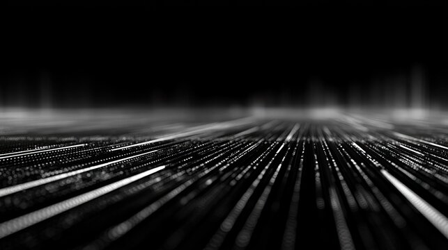 Digital network streams expand infinitely into a dark, blurred digital abyss
