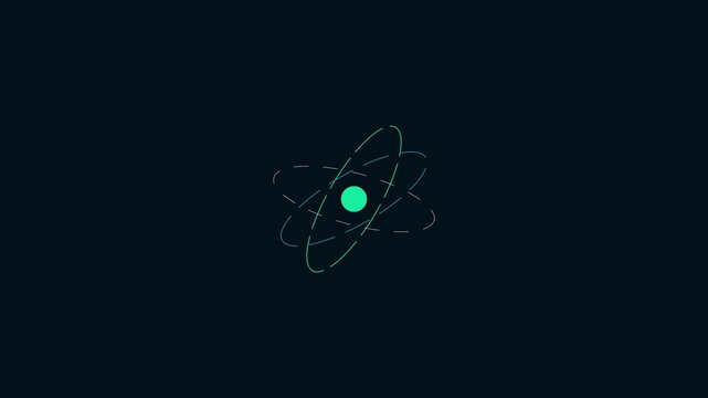 Minimalist atom model animation with rotating orbital rings for science and technology concepts 4k physics