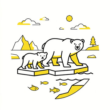 Minimalist Polar Bear Family Line Art