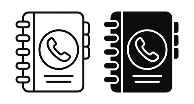 Phone book icon set with address book and contact list symbols for mobile app interface and business communication web design