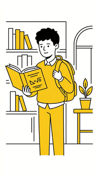 Student Studying Math in Library Illustration