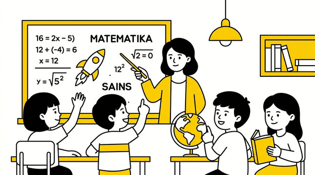 Teacher Explaining Science and Math to Students Illustration