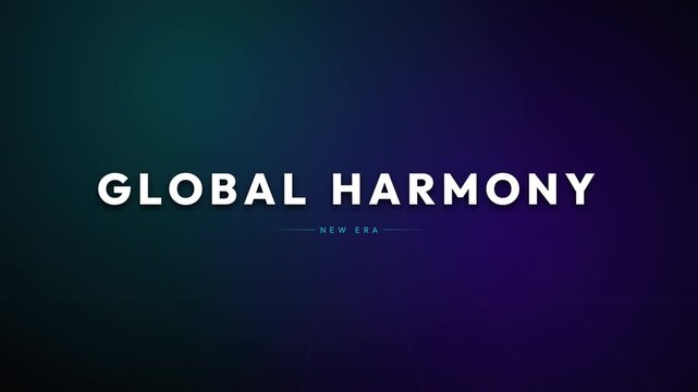 Global Harmony text animation fading on dark abstract gradient background