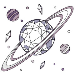 Crystal saturn planet concept with diamond rings, gemstone © Laki Khatun
