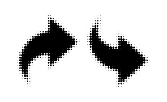 Curvy Arrow Sign Symbol Halftone Dotted Effect Style Vector Illustration