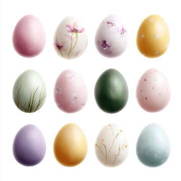 collection of painted easter eggs set isolated on transparent background