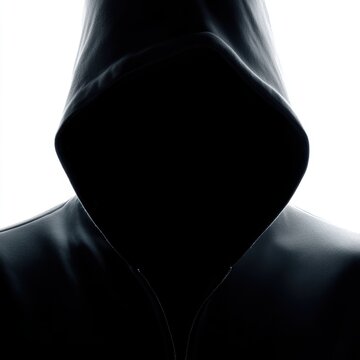 faceless hacker portrait wearing hoodie isolated on white background cybercrime concept