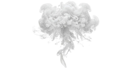Fototapeta premium A thick cloud of white smoke swirling and expanding against a solid transparent background, abstract gaseous vapor plume, soft ethereal texture isolated on a transparent background