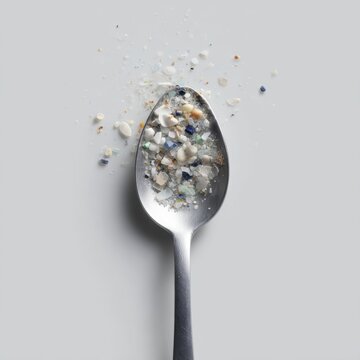 spoon filled with microplastics food contamination pollution concept