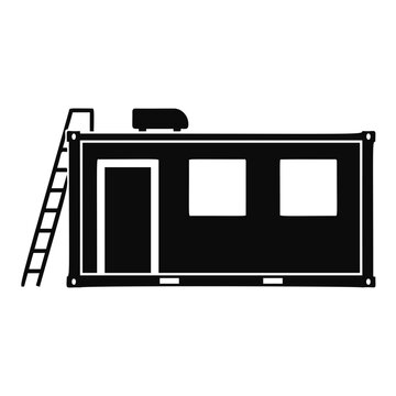 Black silhouette of a modular shipping container house with a ladder and air conditioning unit