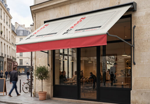 Café Storefront Big Awning Branding Mockup