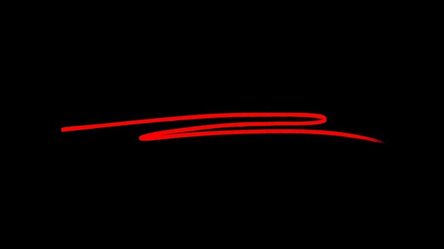 Hand Drawn Red Line Underline Swosh Animation on Black Background Loop
