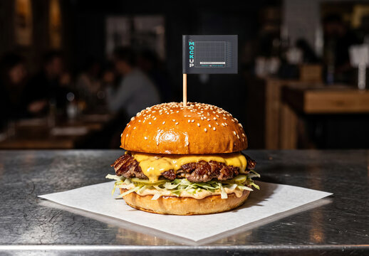 Gourmet Smashed Cheeseburger Little Flag on Toothpick Mockup