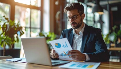 Obraz premium manager reviewing financial charts on laptop