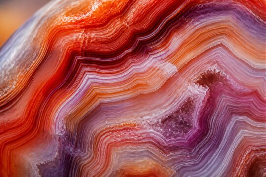 Colorful agate banded stone showing layered mineral patterns