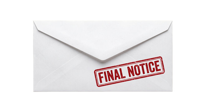 White envelope with a red "Final Notice" stamp, isolated on white