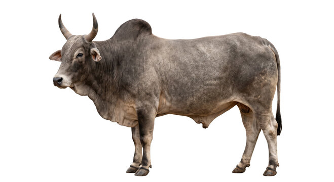 Majestic zebu bull stands proudly with its distinctive hump and curved horns