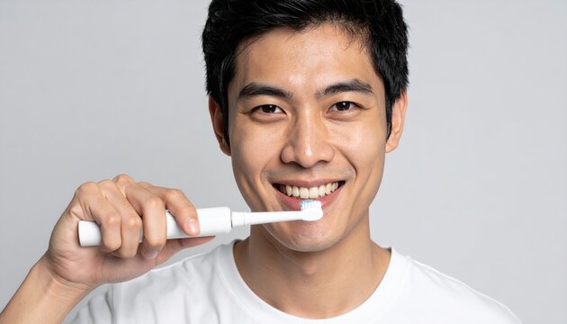 Man using electric toothbrush