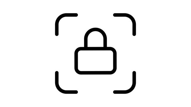 Black outline of locked padlock icon inside square border with slight motion animation for digital security interface UI.