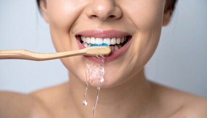 Fototapeta premium Woman rinsing mouth with water after brushing