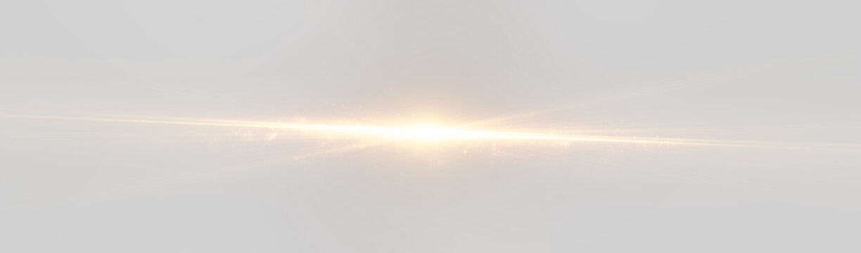 Golden light flare with a horizontal beam, warm glow and optical shine.