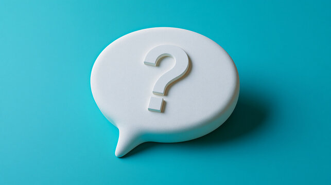 A white speech bubble with a question mark on a blue background, perfect for FAQ concept designs.