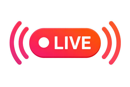 Red live streaming button with broadcast waves