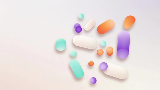 Colorful rounded abstract shapes on a soft pastel background create a modern playful composition about creativity and balance