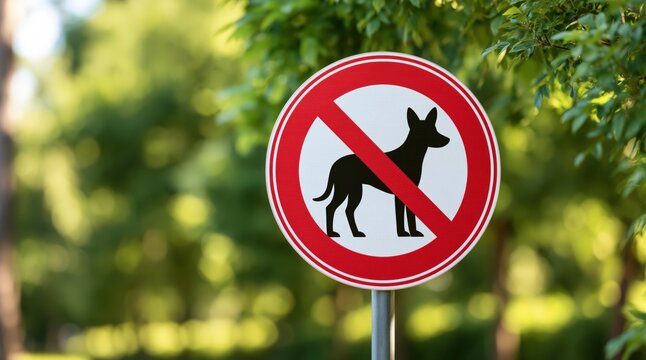 Prohibition sign showing dog silhouette in public park