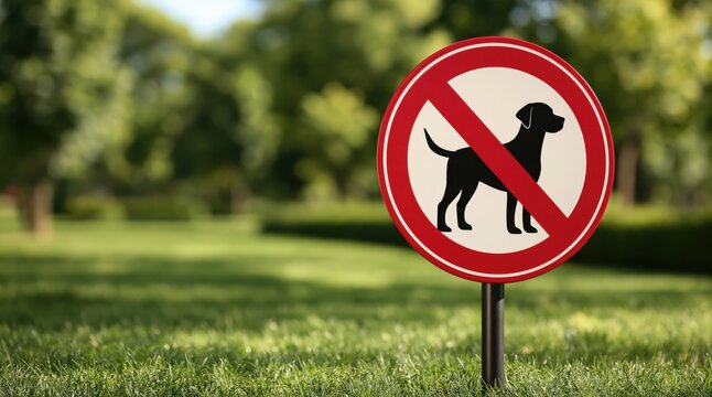 Prohibition sign with dog silhouette in public park