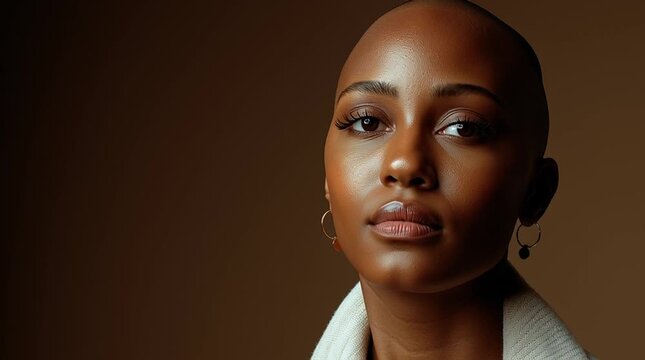 Luxury beauty portrait of bald woman with glowing skin elegance skincare dermatology concept