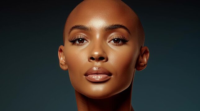 Luxury beauty portrait of bald woman with glowing skin elegance skincare dermatology concept