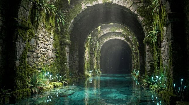 subterranean corridor with clear water
